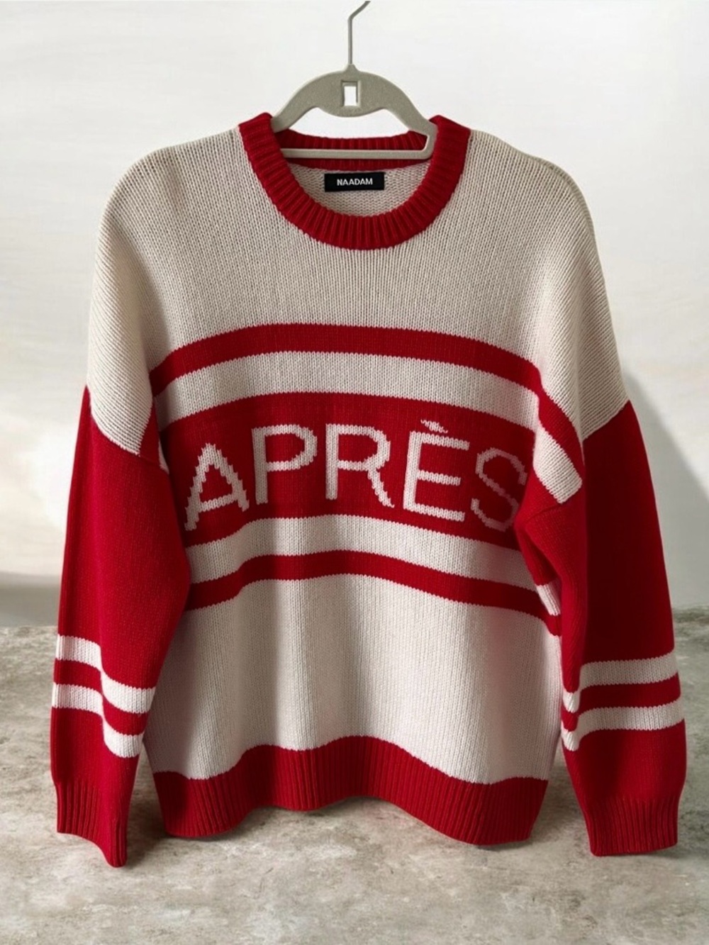 NAADAM Red and Cream 'APRÈS' Crewneck Sweater - Picture 9 of 16
